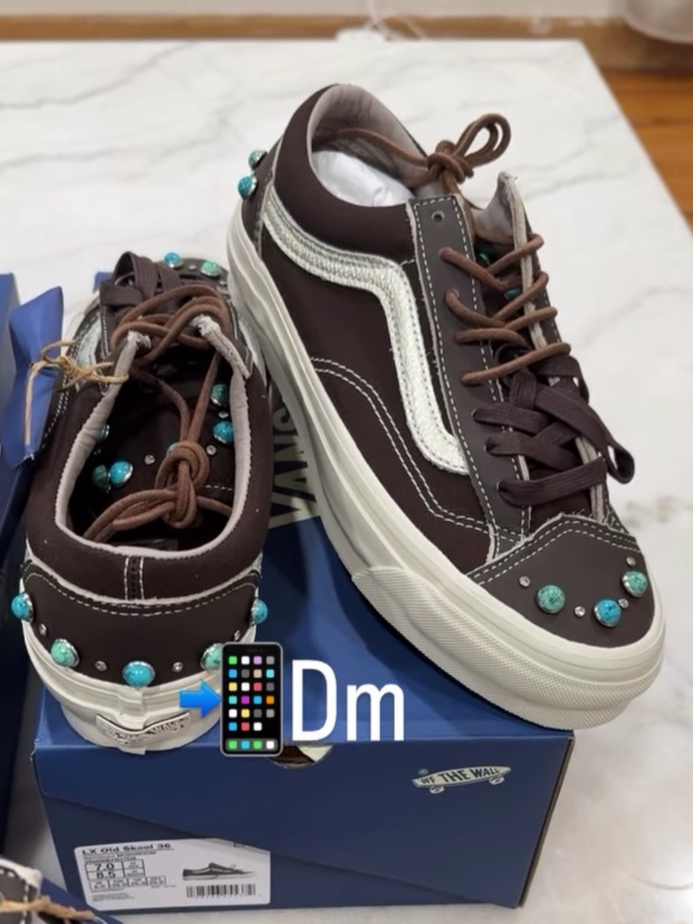 Vans Brown Low-Top Sneakers with Turquoise Studs